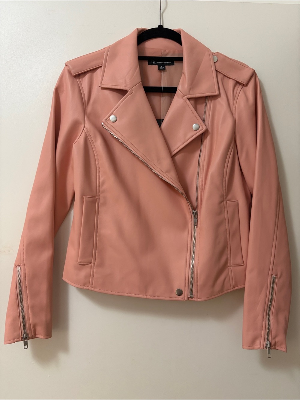 INC International Concepts Pink Vegan Leather Cropped Jacket size S NWT